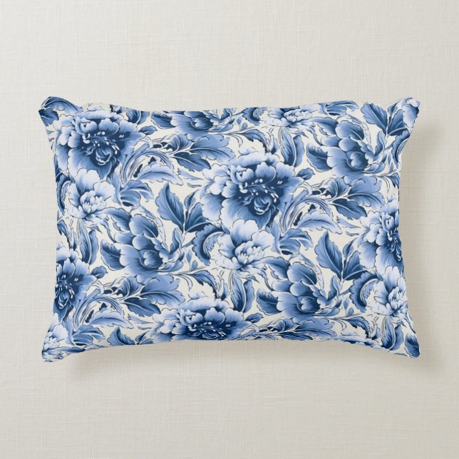 Almohada de acento azul. Toile francesa y toile de (Anverso)