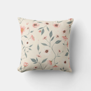 Almohada de acento botánico de flor silvestre rosa