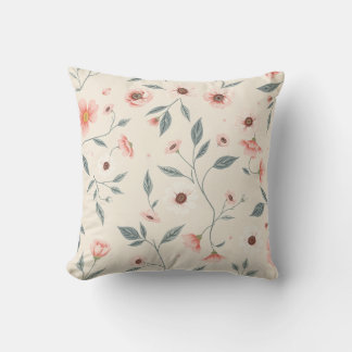 Almohada de acento botánico de flor silvestre rosa