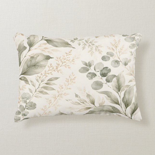 Almohada de acento botánico verde salvia (Anverso)
