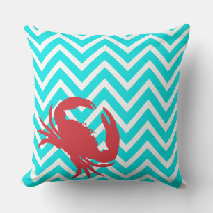 Almohada de acento chic cangrejo Chevron Aqua