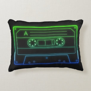 Almohada de acento con cinta cassette azul verde n