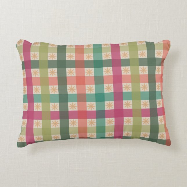 Almohada de acento con estampado de flores gingham (Anverso)