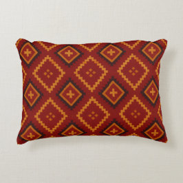 Almohada de acento con motivos geométricos rojos y