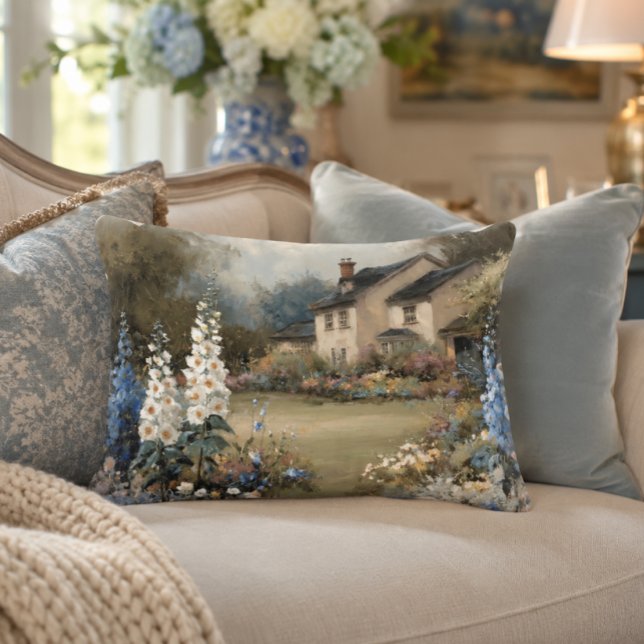 Almohada de acento Cottage inglés 16x12 (Cottagecore Garden Print | Affordable Wall Art | English Countryside Landscape, Rose Decor | Downloa)
