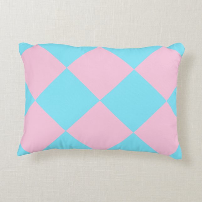 Almohada de acento dango rosa pastel con azul cont (Reverso)