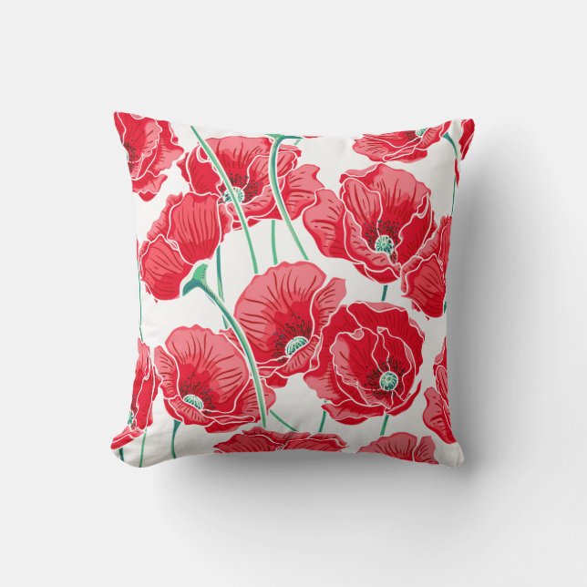 Almohada de acento de amapolas rojas (Anverso)