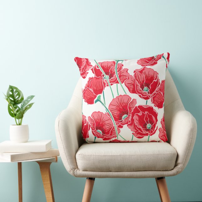 Almohada de acento de amapolas rojas (Silla)