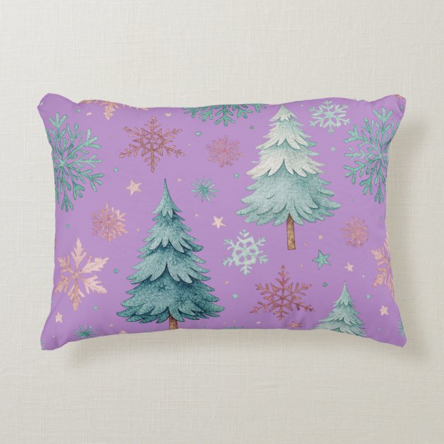 Almohada de acento de árbol de Navidad morado y co (Anverso)