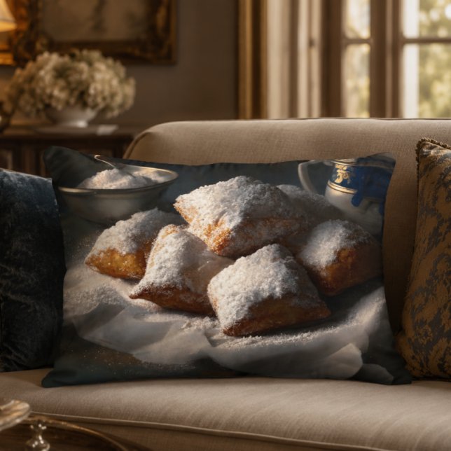Almohada de acento de Beignets de Nueva Orleans (New Orleans Beignets Art Print | Affordable Wall Art | Impressionist Food Painting, French Quarter D)