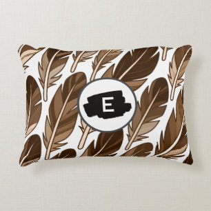 Almohada de acento de Boho monograma - Pluma marró