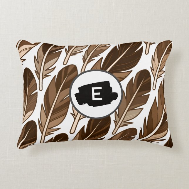 Almohada de acento de Boho monograma - Pluma marró (Anverso)