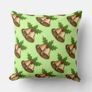 Almohada de acento de campanas de Navidad y acebo