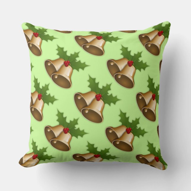 Almohada de acento de campanas de Navidad y acebo (Anverso)