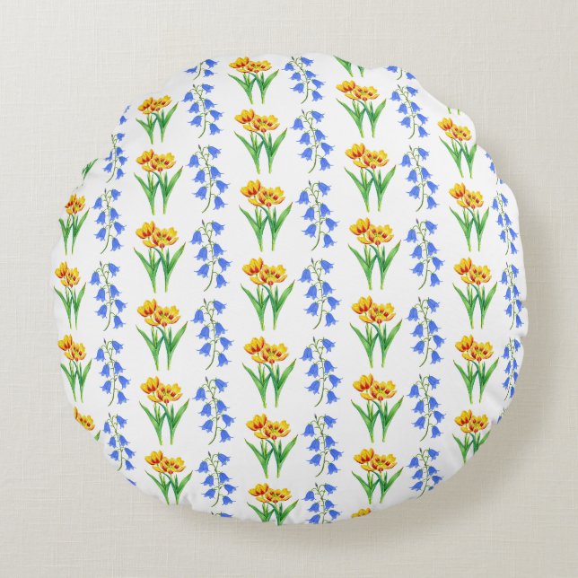 Almohada de acento de campanillas azules y tulipan (Anverso)