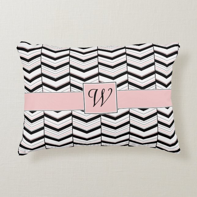 Almohada de acento de chevron blanco negro y Rubor (Anverso)