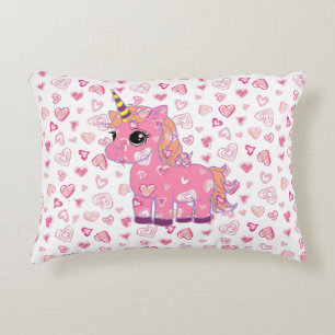 Almohada de acento de corazones de unicornio rosa 