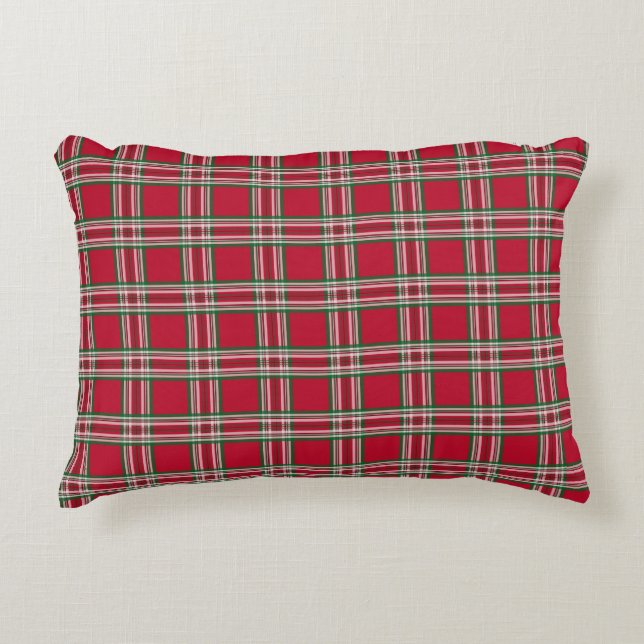 Almohada de acento de cuadros rojos retro (Anverso)