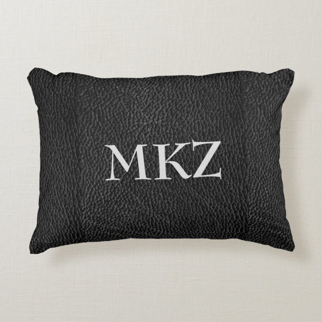 Almohada de acento de cuero negro con monograma (Anverso)