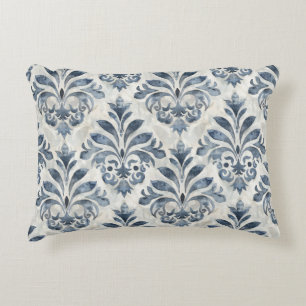 Almohada de acento de damasco azul francés