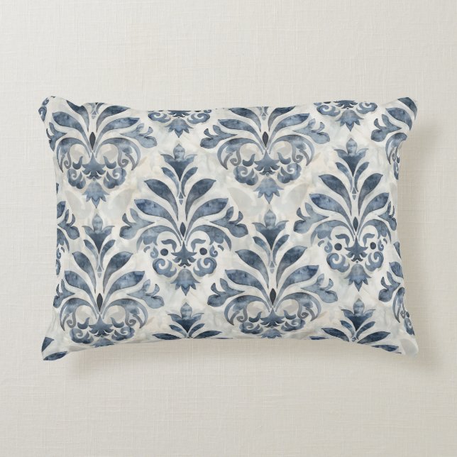 Almohada de acento de damasco azul francés (Anverso)