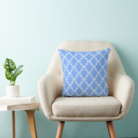 Almohada de acento de damasco blanco y azul de la