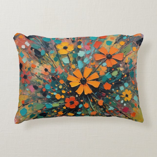 almohada de acento de diseño floral colorido (Anverso)