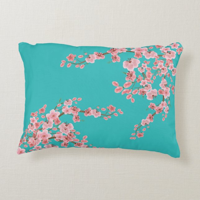 Almohada de acento de flor de cerezo en acuarela (Reverso)
