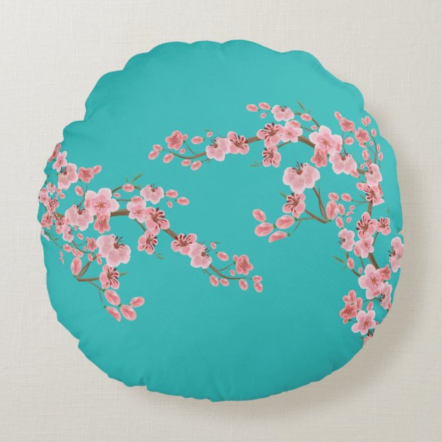Almohada de acento de flor de cerezo verde jardín (Anverso)