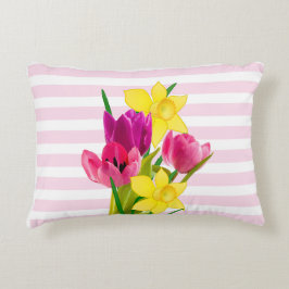 Almohada de acento de flores de tulipanes rosados 