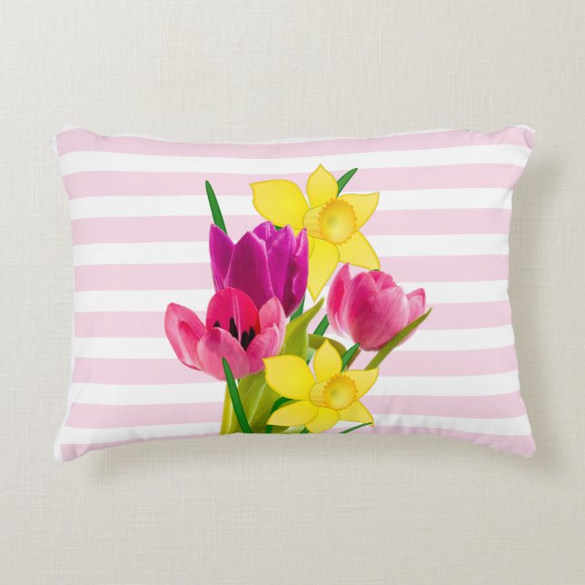 Almohada de acento de flores de tulipanes rosados  (Anverso)