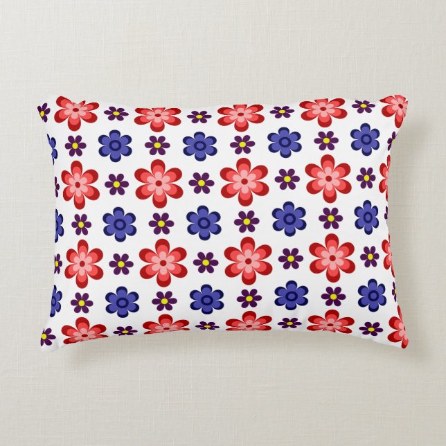 Almohada de acento de flores rojas moradas azules  (Anverso)