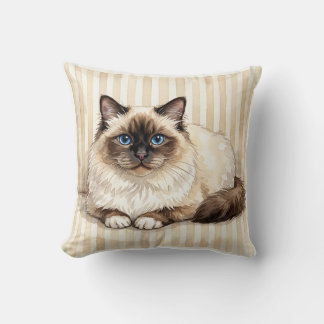 Almohada de acento de gato Birman al acuarela
