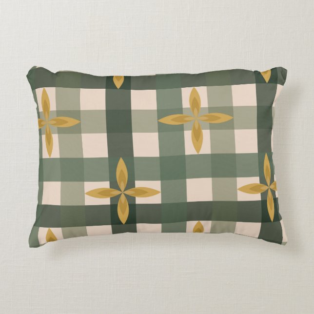 Almohada de acento de gingham y hojas verdes (Anverso)