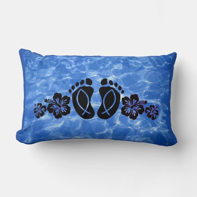 Almohada de acento de huellas en el océano azul (Anverso)