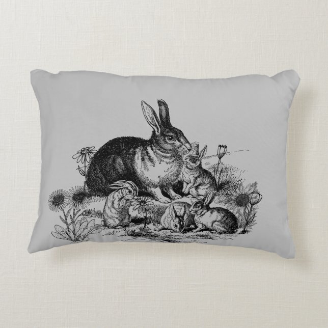 Almohada de acento de la familia del conejo de sil (Reverso)
