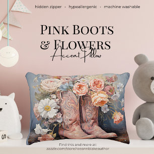 Almohada de acento de los boots y flores rosadas