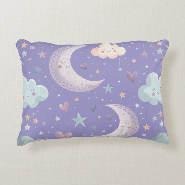 Almohada de acento de luna y nubes moradas (Anverso)