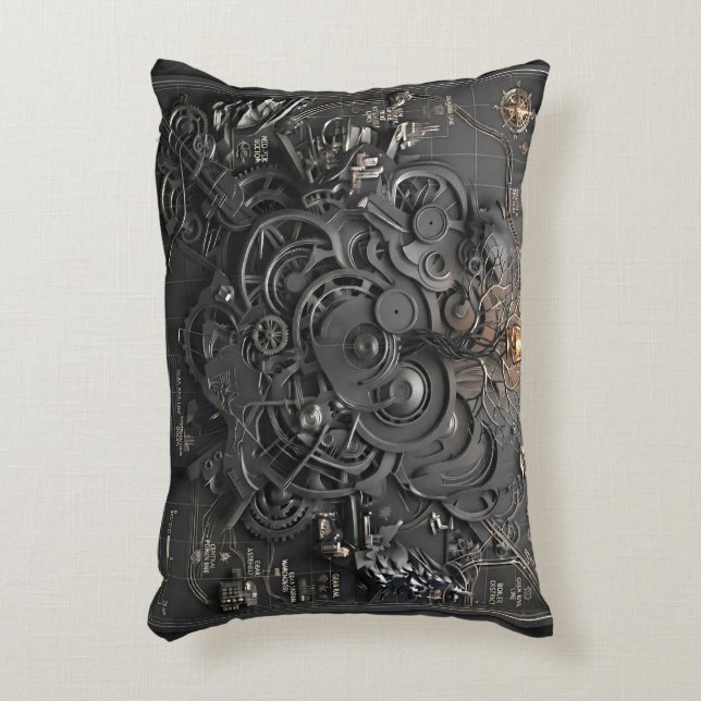Almohada de acento de mapa mecánico Steampunk (Frente (Vertical))