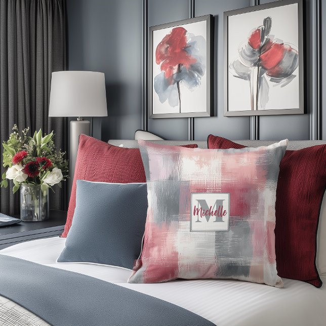 Almohada de acento de monograma rosa y gris de Gin (Subido por el creador)