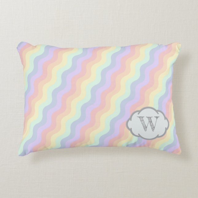 Almohada de acento de olas de arcoíris pastel (Anverso)