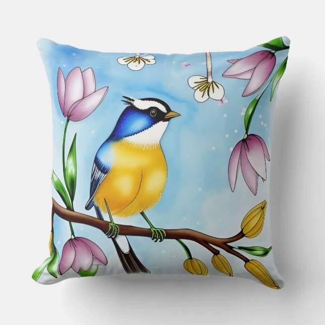 Almohada de acento de pájaro floral Regalo para am (Anverso)