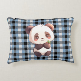 Almohada de acento de panda de cuadros azules
