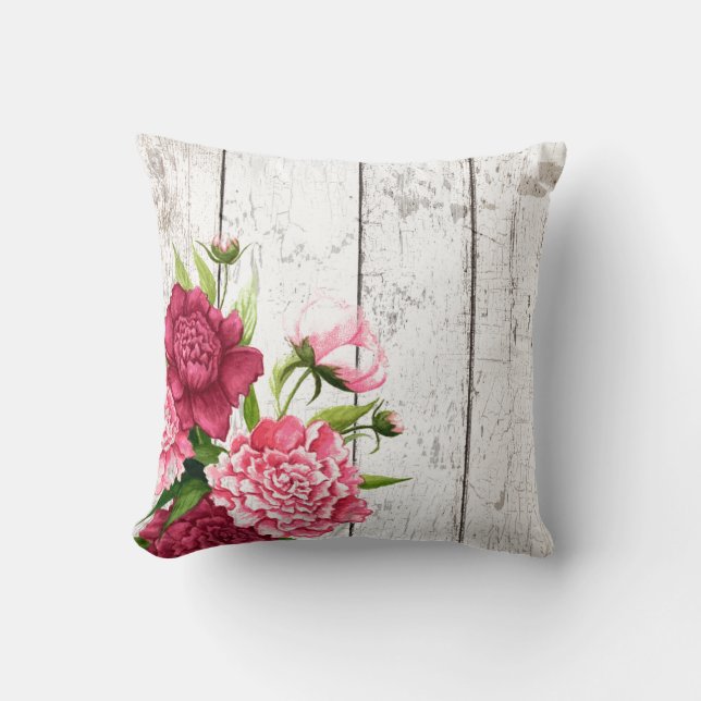 Almohada de acento de peonías de Moda de algodón (Anverso)