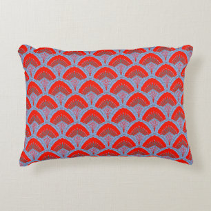 Almohada de acento de pluma de pavo real rojo Un