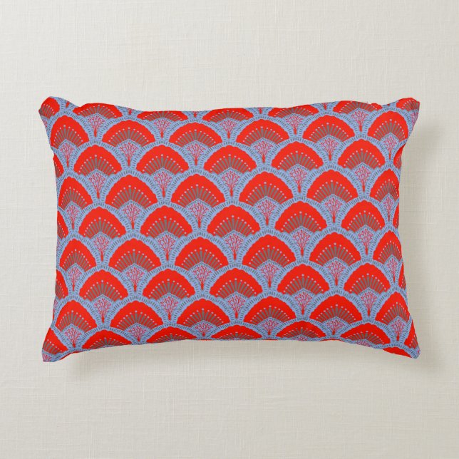 Almohada de acento de pluma de pavo real rojo | Un (Anverso)