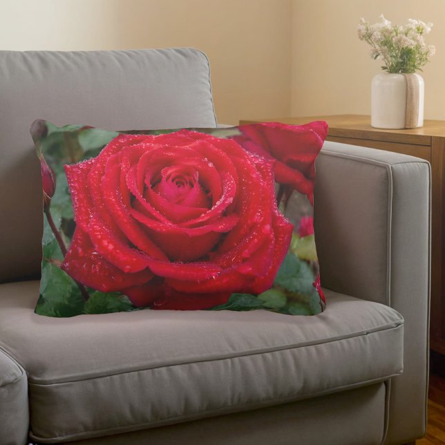 Almohada de acento de rosa roja (Accent pillow with a red rose)
