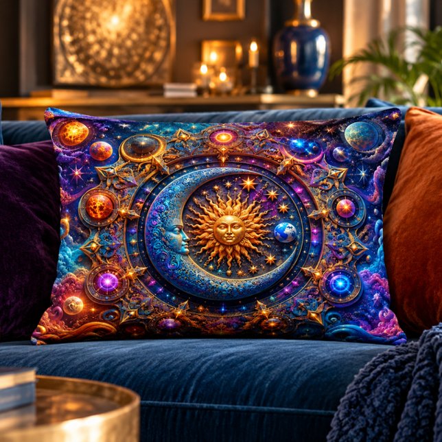 Almohada de acento de sol y luna celestiales 16x12 (Subido por el creador)