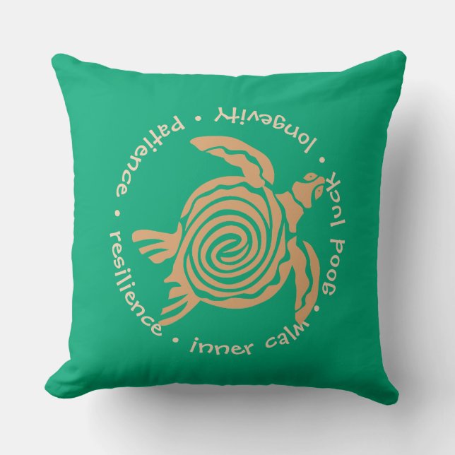 Almohada de acento de tortuga verde y marrón claro (Anverso)