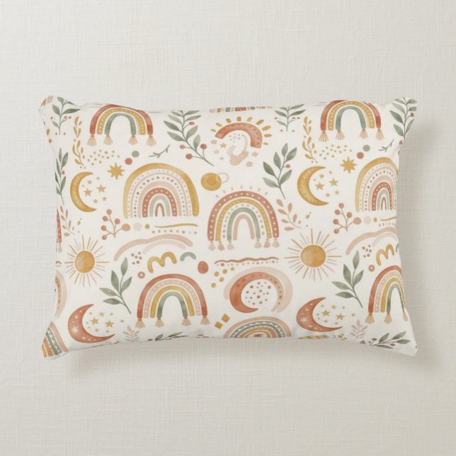 Almohada de acento de vivero de arcoíris boho terr (Anverso)